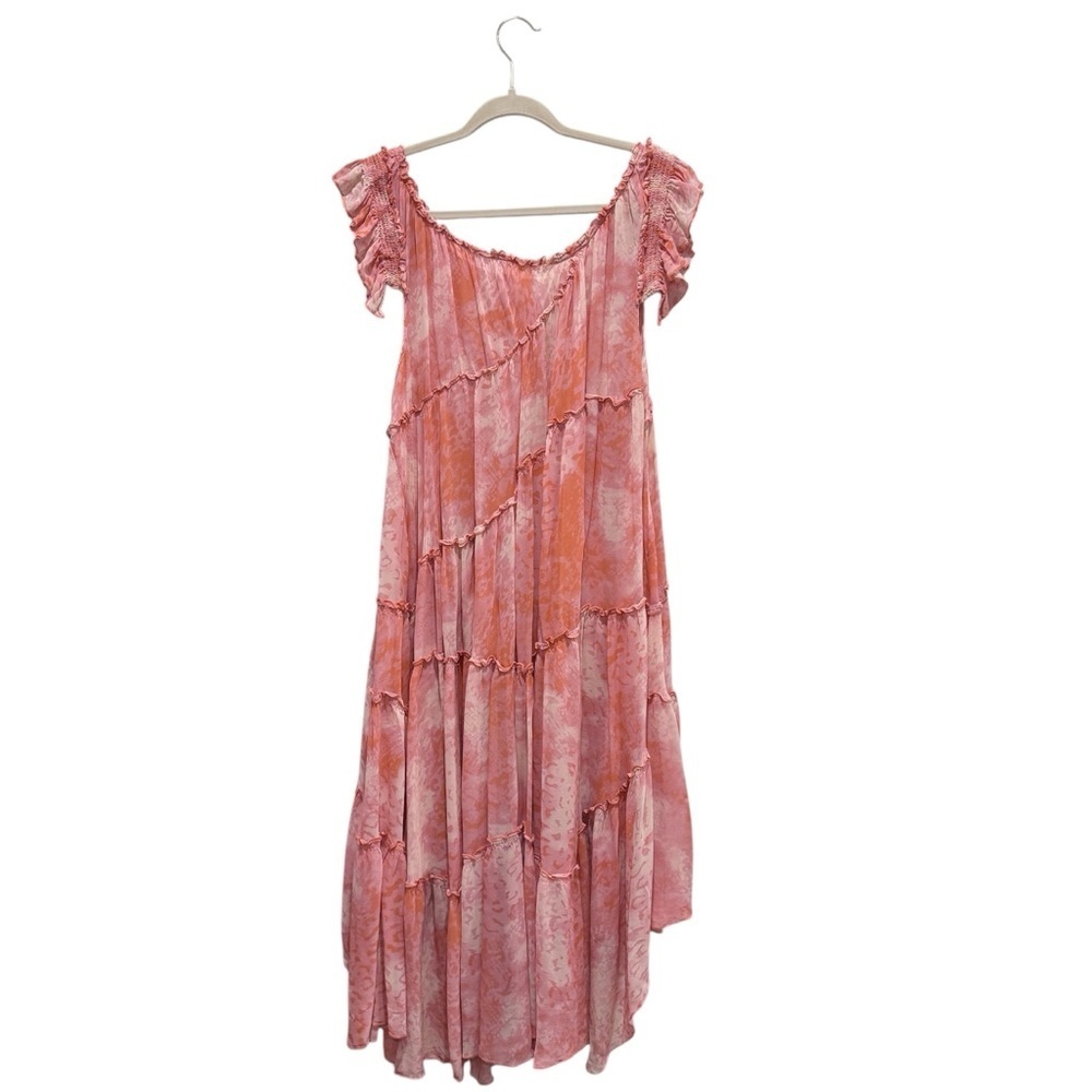 Anthropologie Asymmetric Hanky Tunic Midi Dress Boho Beach Cover Up Pink Peach L - Picture 8 of 9